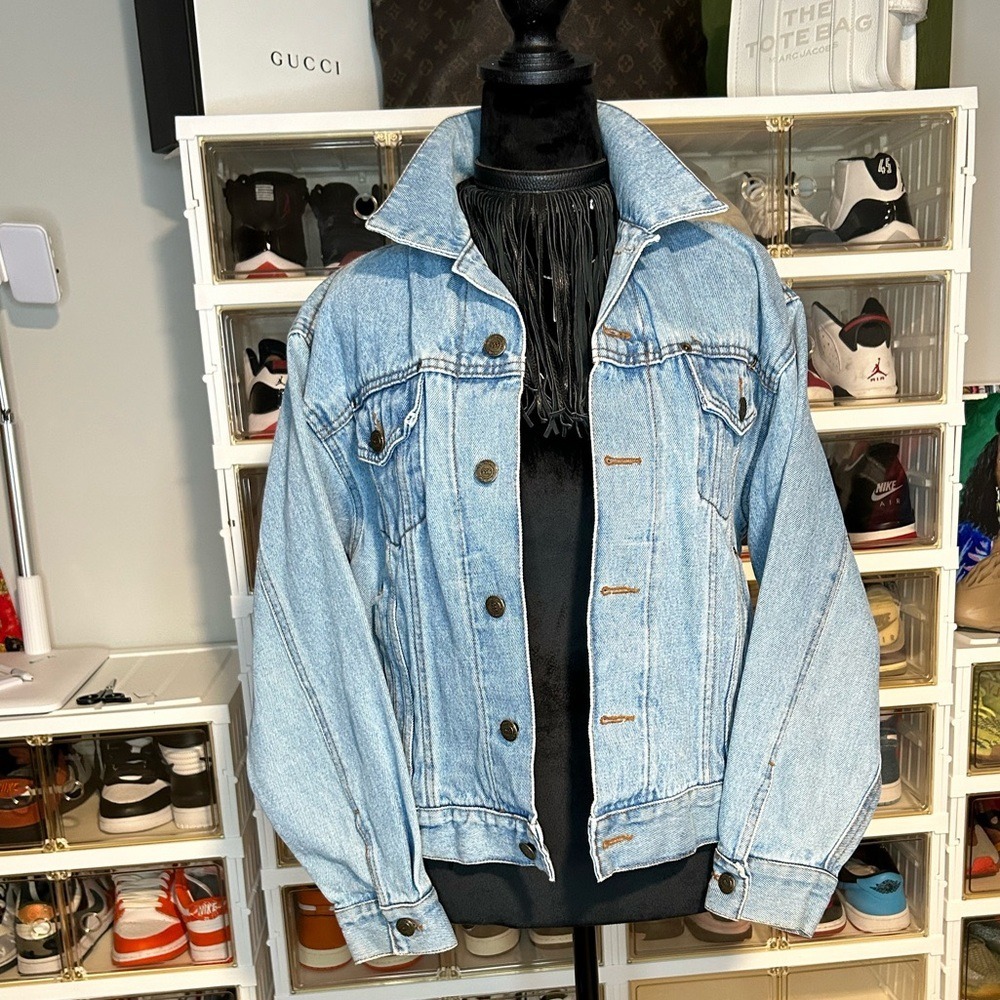 955 Denim Trucker Jacket Mens M Light Wash Blue Vintage Good Condition 90s Style